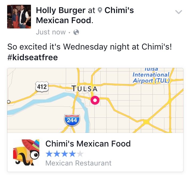 Facebook Check-in Example at Chimis