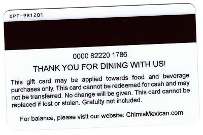Chimis Gift Card with Account Number